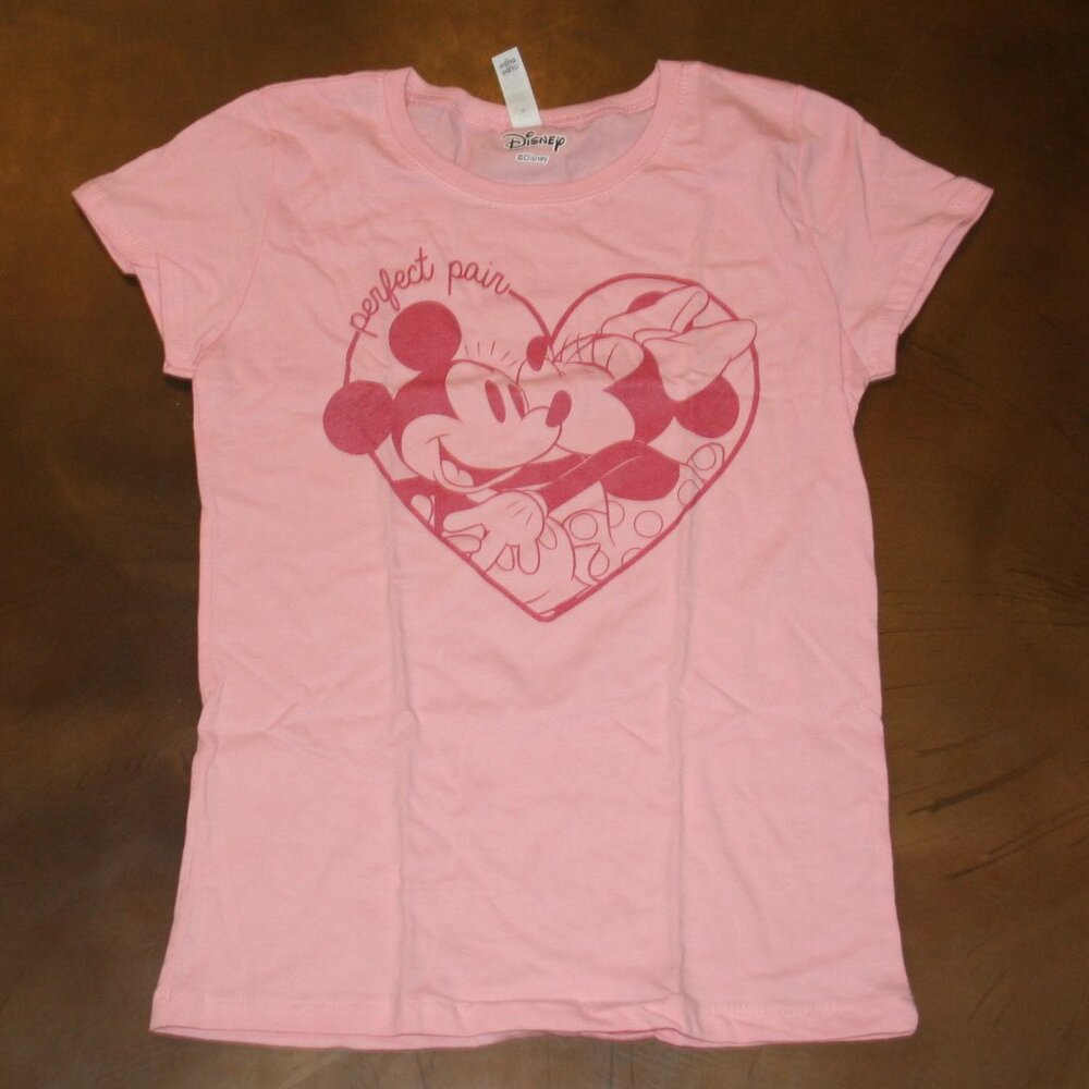 Disney Mickey and Minnie Mouse Girls L 10/12 T-Shirt Perfect Pink NEW Heart Tee